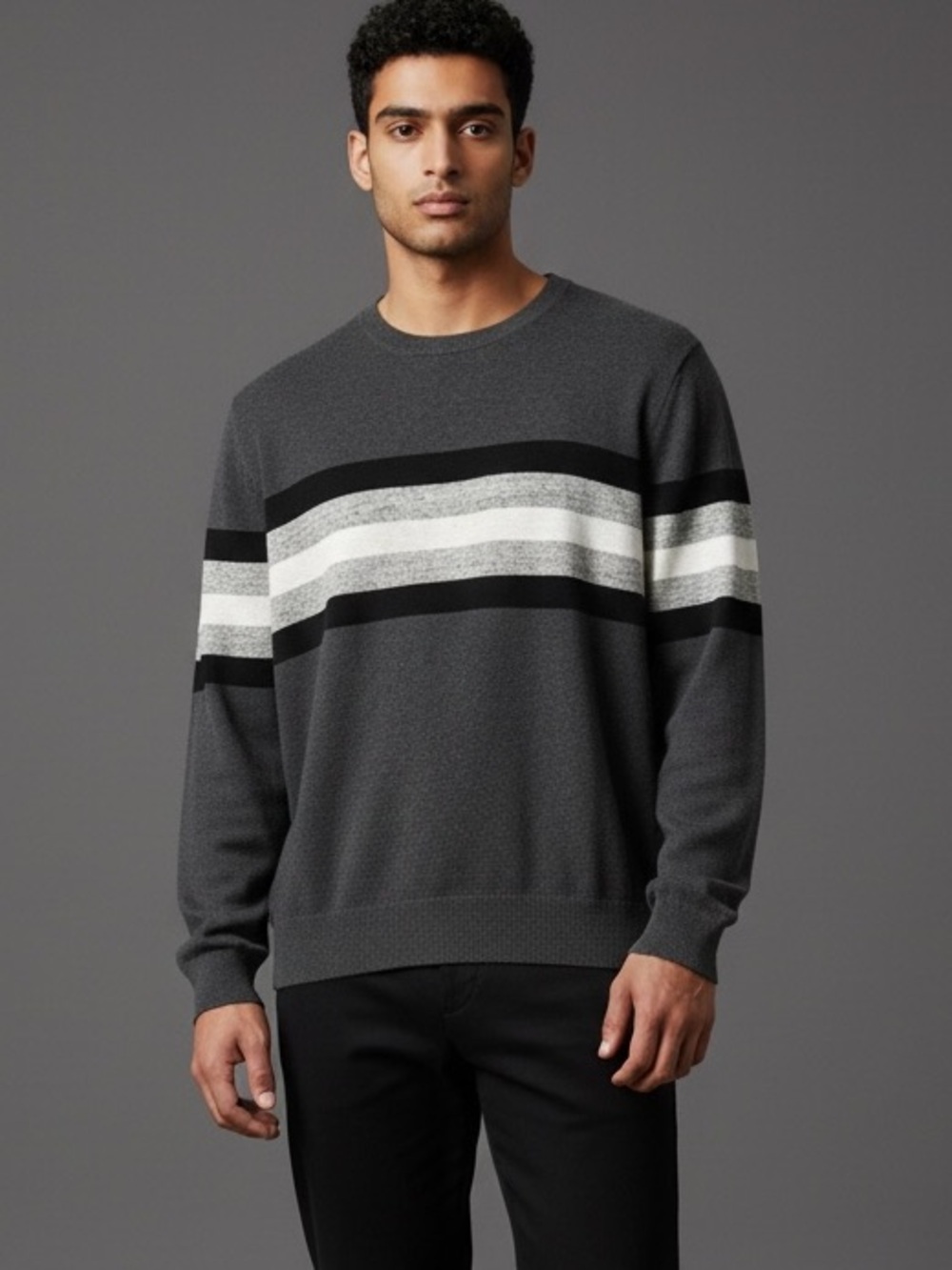 Gap Men's Gray Stripe Crewneck Sweater